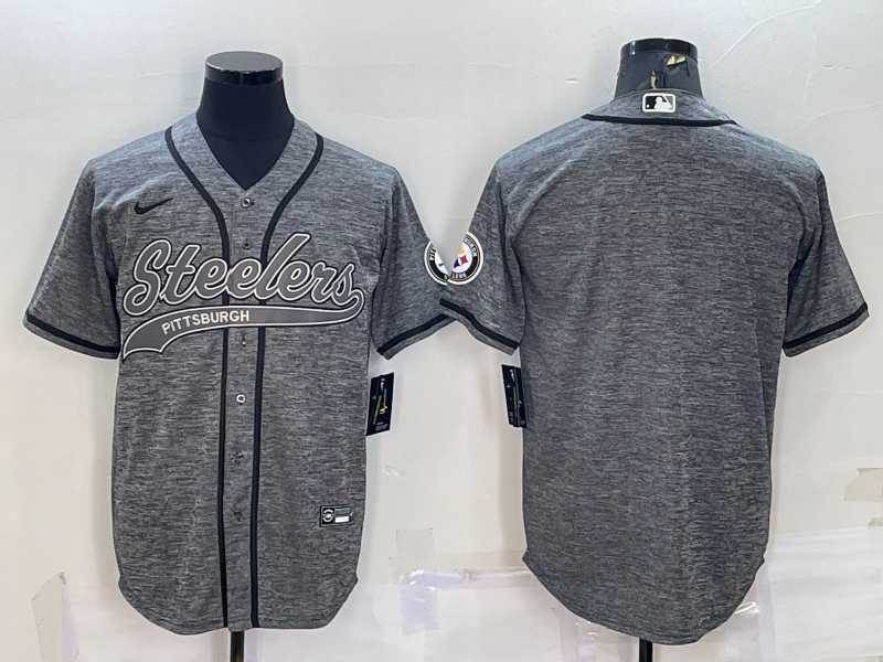 Men%27s Pittsburgh Steelers Blank Grey Gridiron Cool Base Stitched Baseball Jersey